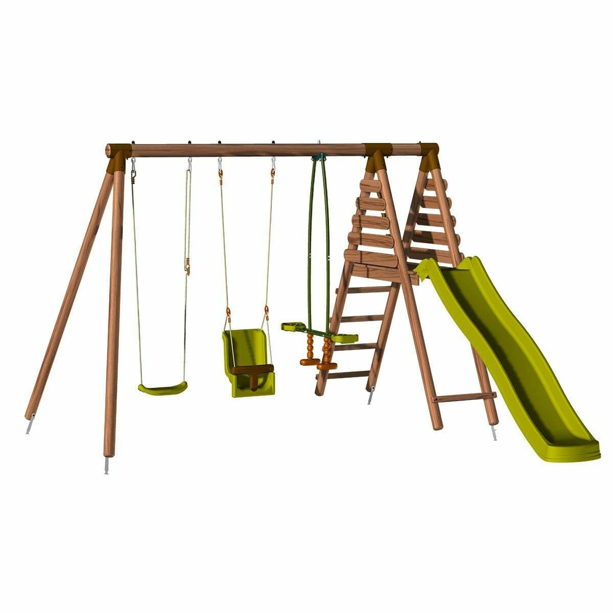 Station en bois avec portique 3 agrès et balançoire - Tulipe
