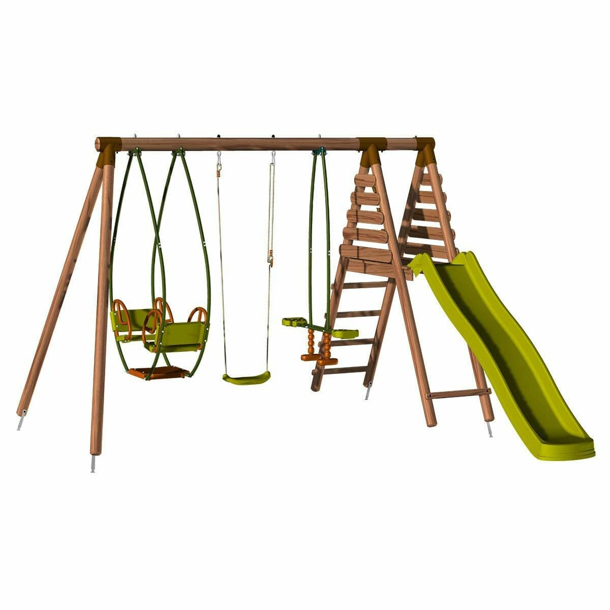 Portique en bois avec balançoire balancelle et toboggan - Nigel