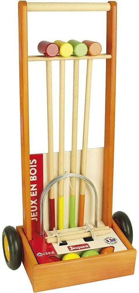 Jeujura - 8602- Jeux de Société-Jeu de Croquet en Bois - 4 Joueurs - Chariot en Bois