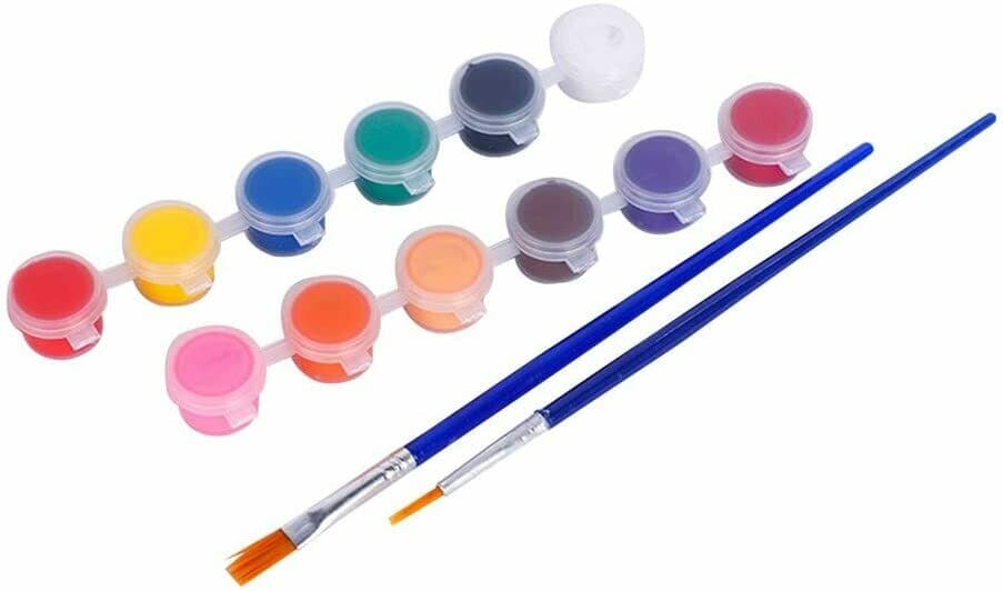 12 pots de peinture à l'eau + 2 pinceaux dessin enfants jeux peinture
