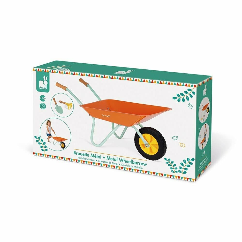 Brouette métal Happy Garden Janod avec pelle et rateau