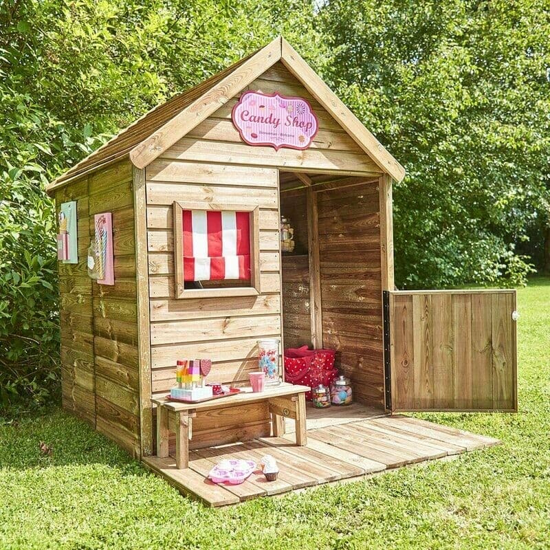 Cabane en bois traité avec terrasse et banc enfant - Heidi