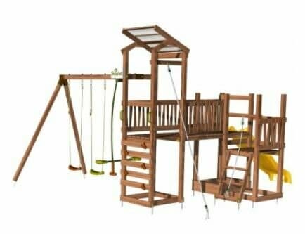 Soulet Grande aire de jeu CORVO avec portique - 3 agrès, double plateforme, toboggan - 10 enfants