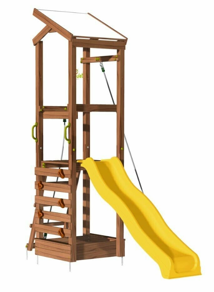 Aire de jeux en bois PALAOS : 1 tour avec mur d'escalade et glissière