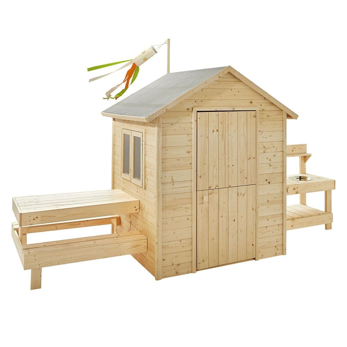 Cabane en bois avec table et mini-cuisine pour enfants – Blanche