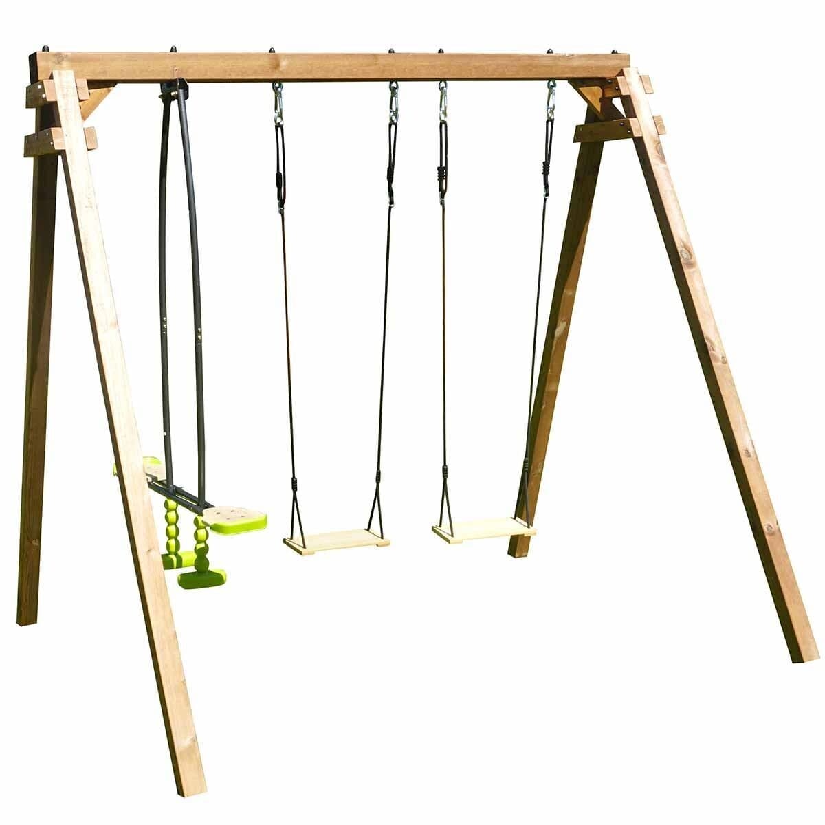 Portique en bois traité carré, eco-friendly 3 agrès - Gautier