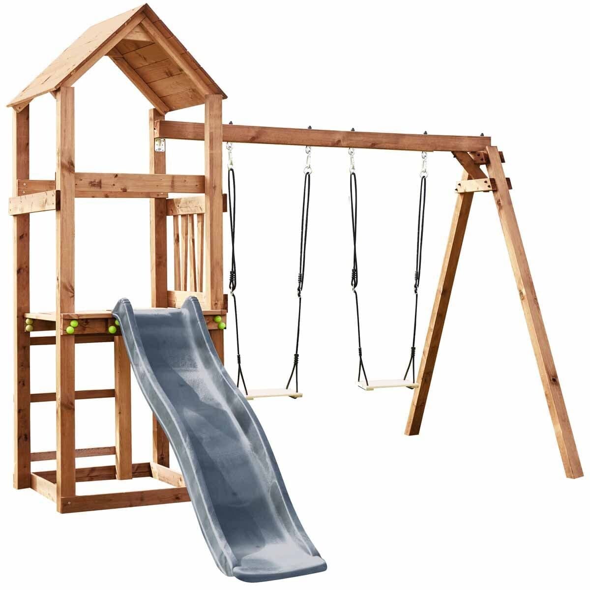 Aire de jeux en bois avec balançoire et toboggan – Nouméa