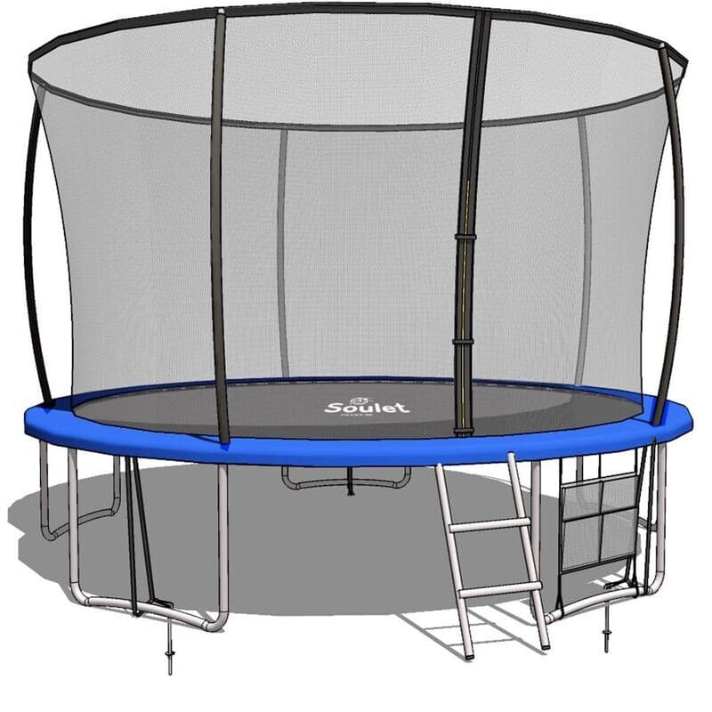 Trampoline Extérieur Bleu diam. 3,66m ( 12FT) pour Enfants et adultes avec Filets + échelle+ renfort de protection-Soulet