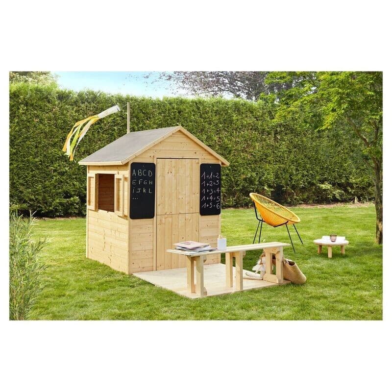 Cabane en bois avec terrasse et banc pour enfants - Grace