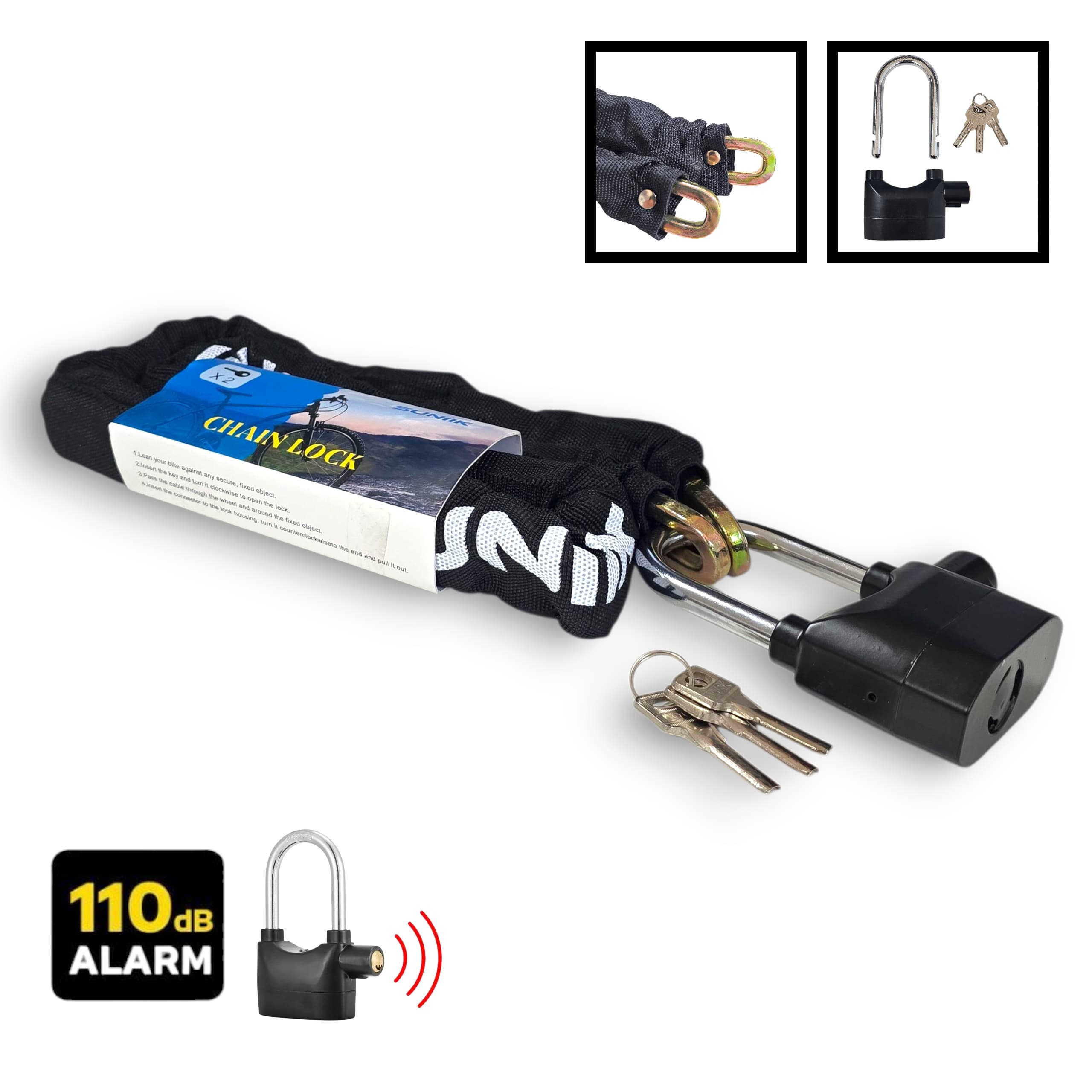 Chaîne antivol avec alarme (110 dB)