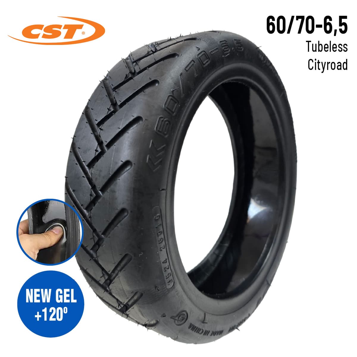 Pneu 60/70-6,5 Tubeless Cityroad pour Xiaomi 5/MI4 (2e gen) CST avec gel anti-crevaison