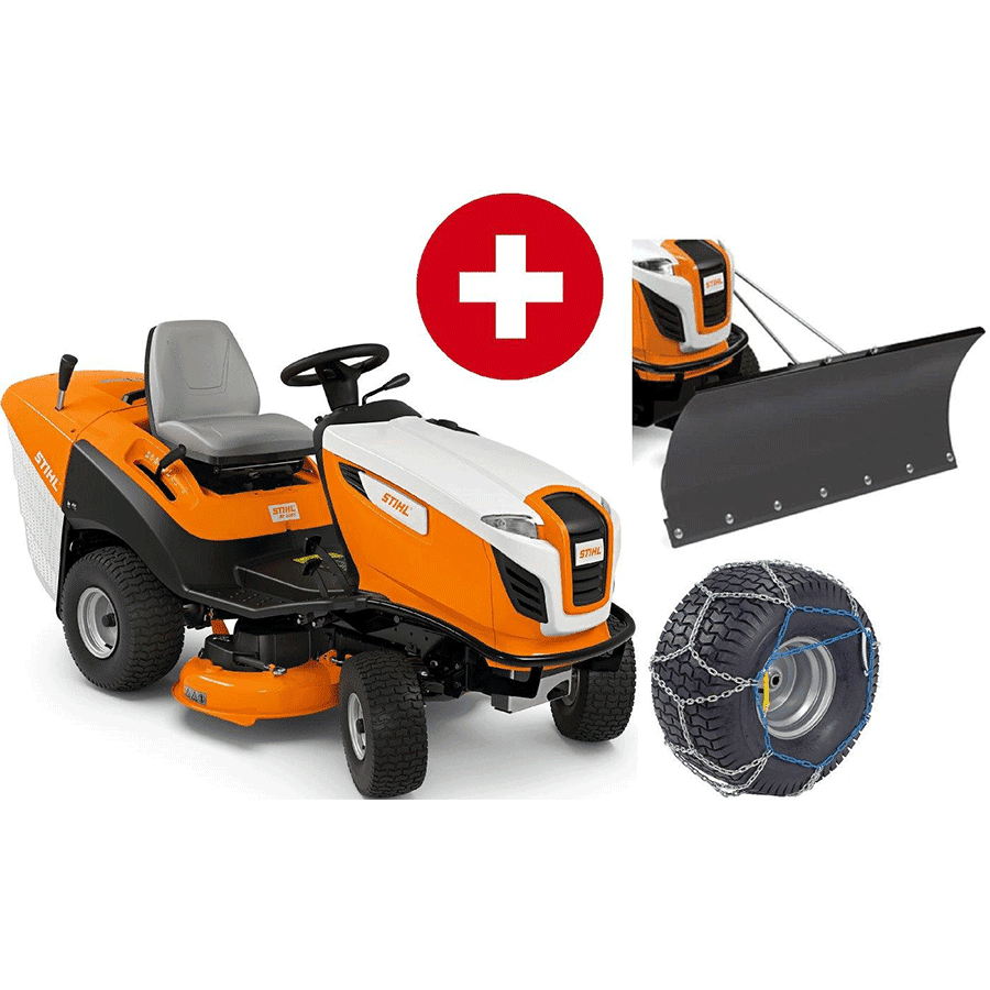stihl rasentraktor rt 5097 winterpaket mit schneeschild und schneeketten modell 2025 neu