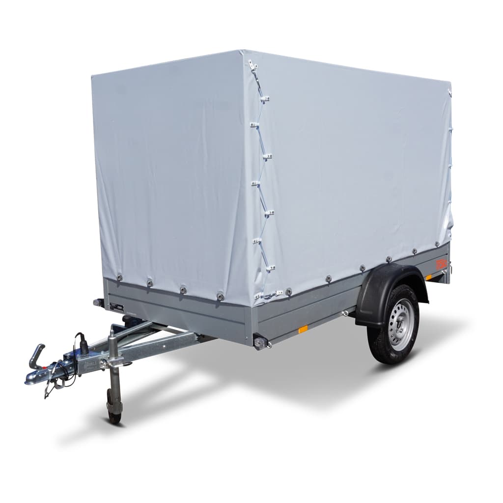 Anssems PKW Anhänger Tieflader Alu 750 kg, Ladefläche 2,51 x1,26 m - mit Reling und Planenaufbau 1,50 m