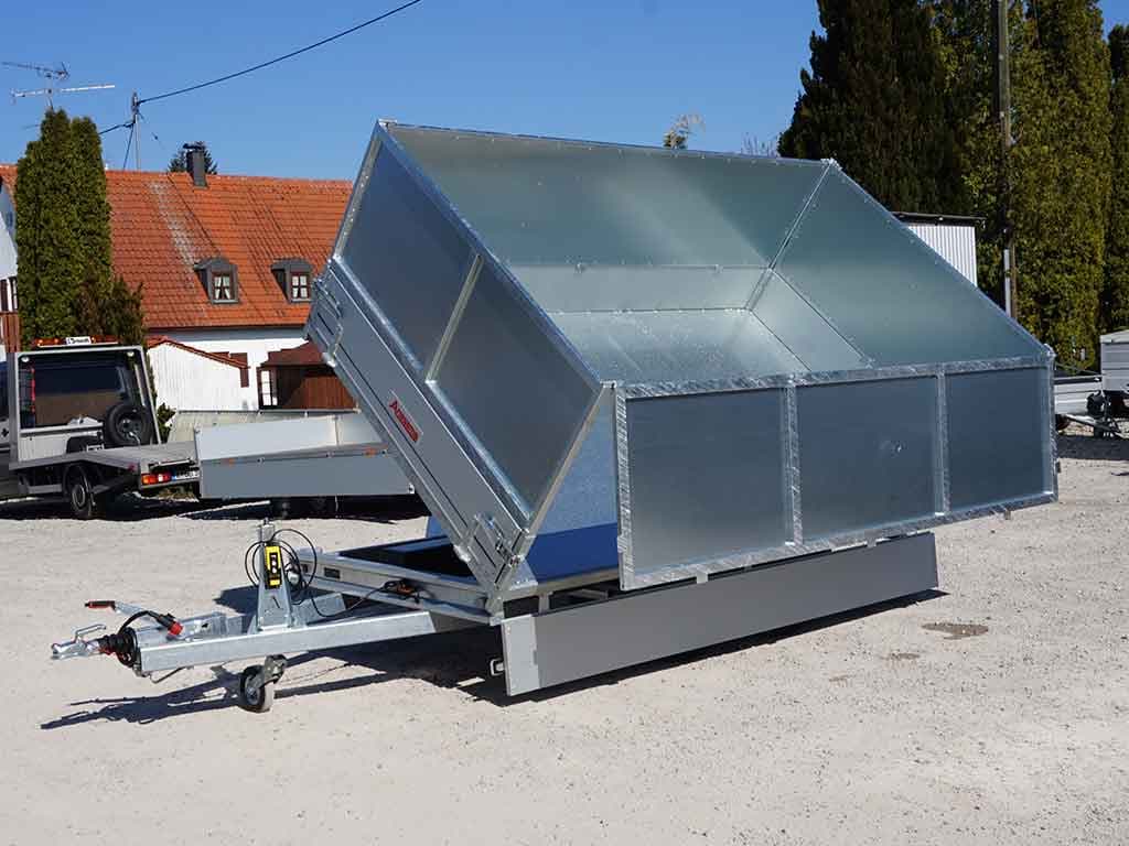 Anssems PKW Anhänger 3-Seitenkipper KSX 2500 kg, Ladefläche 3.05 x 1,78 m - Handhydraulik - Blechaufsatz