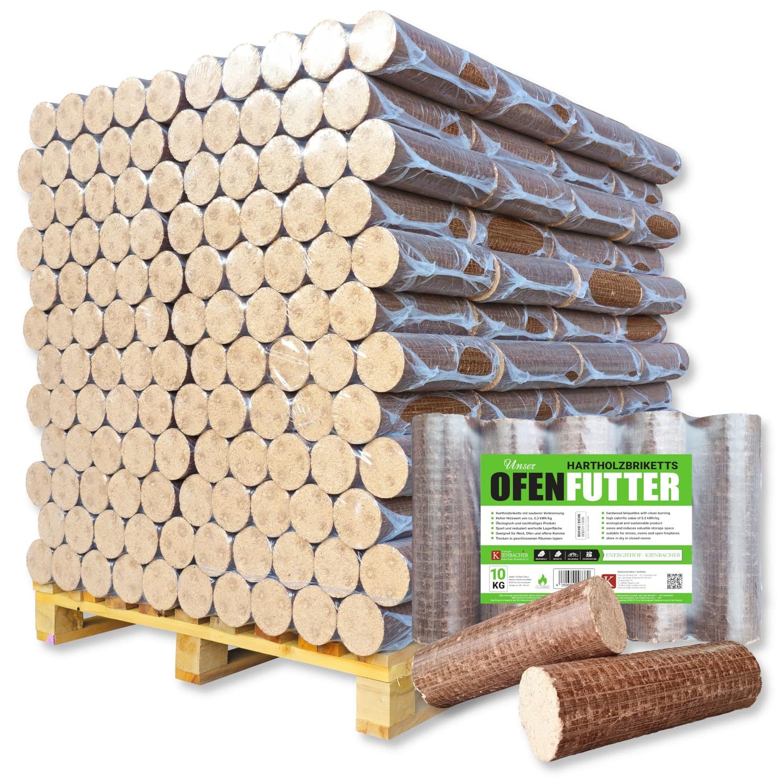 Heizfuxx Nestro XL Red Hartholzbriketts Palette 960 kg (96 x 10 kg) rund