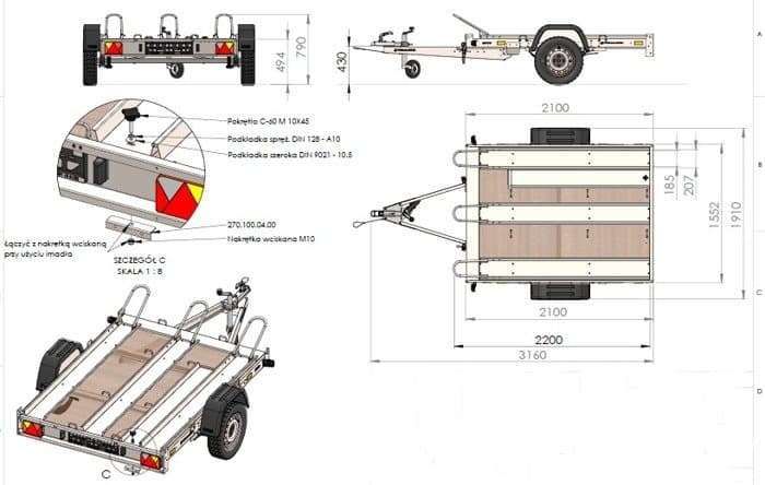 Remorque porte-motos UNITRAILER MOTO 3/R - 3 rails, amortisseurs