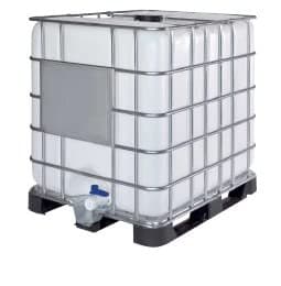1000-Liter-IBC-Tank mit Kunststoffpalettenauslauf 50 mm Füllung 150 mm Abmessungen 120×100×117 cm