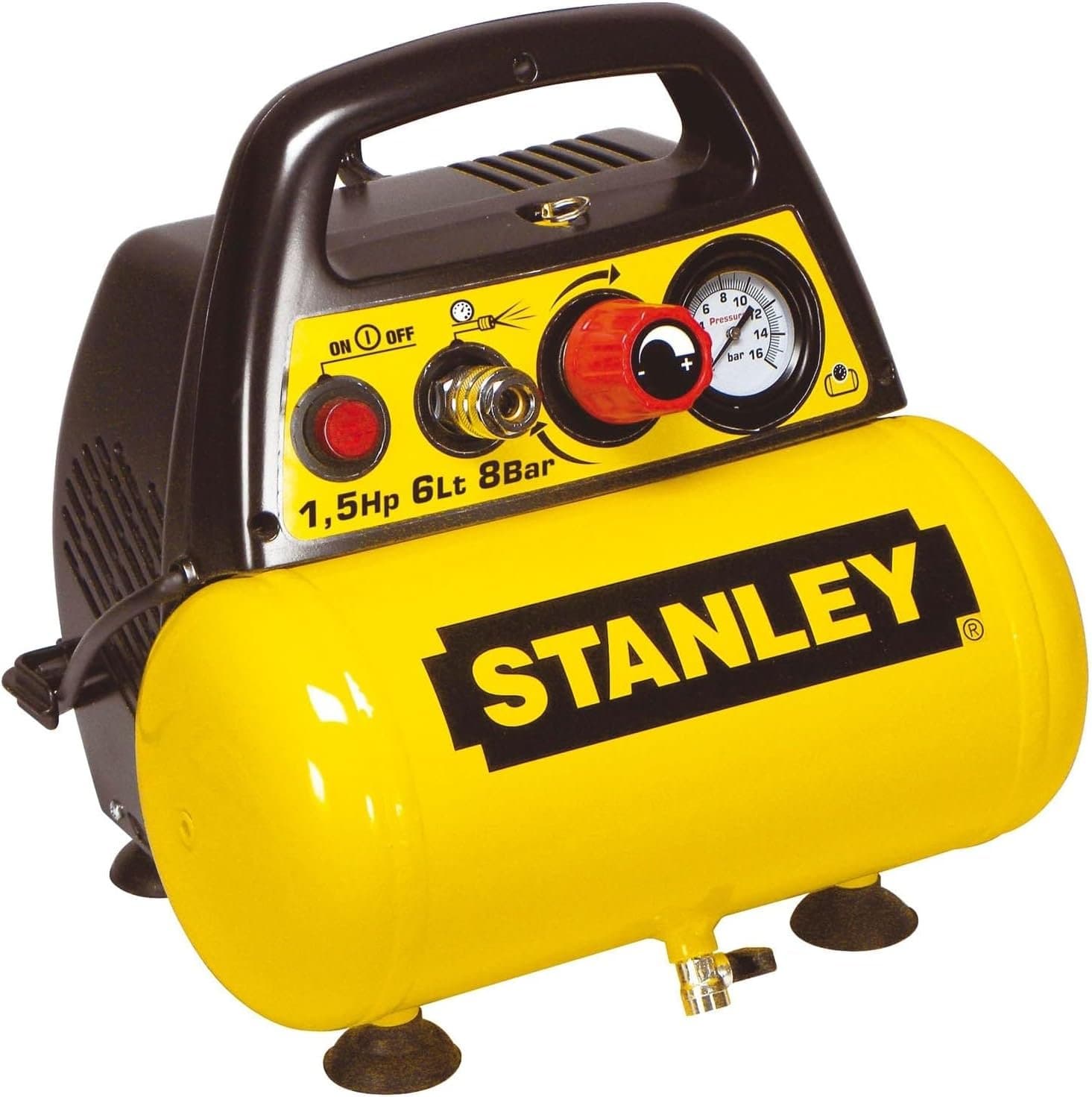 Vertikaler 100-l-Luftkompressor, 10 bar, 100 V, Durchflussrate 55 l/min, maximale Leistung 270 W, Geräuschpegel 97 dB