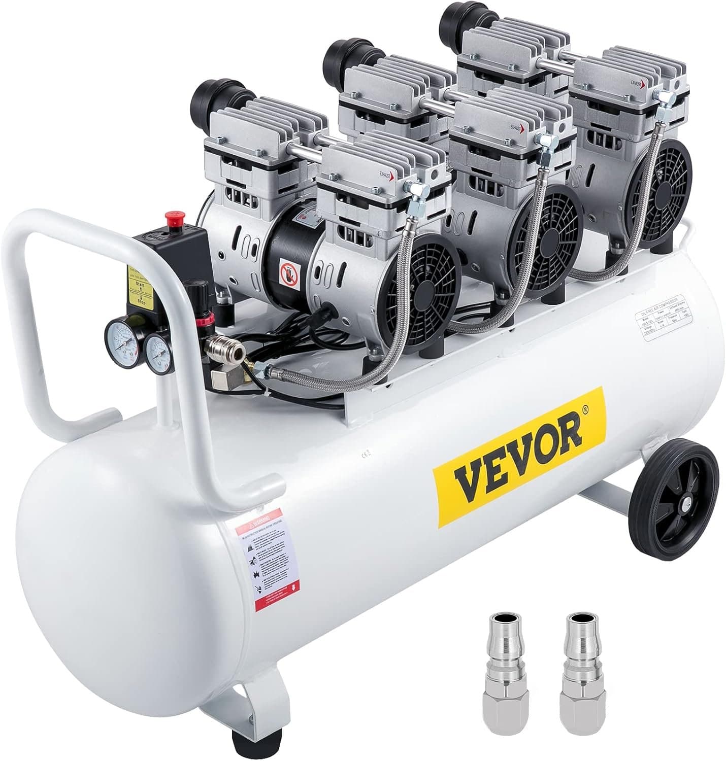 Ölfreier Luftkompressor 50 l, 750 W, 230 V, 8 bar, 2 Manometer, Durchflussmenge 170 l/min, 1450 U/min, auf Rädern