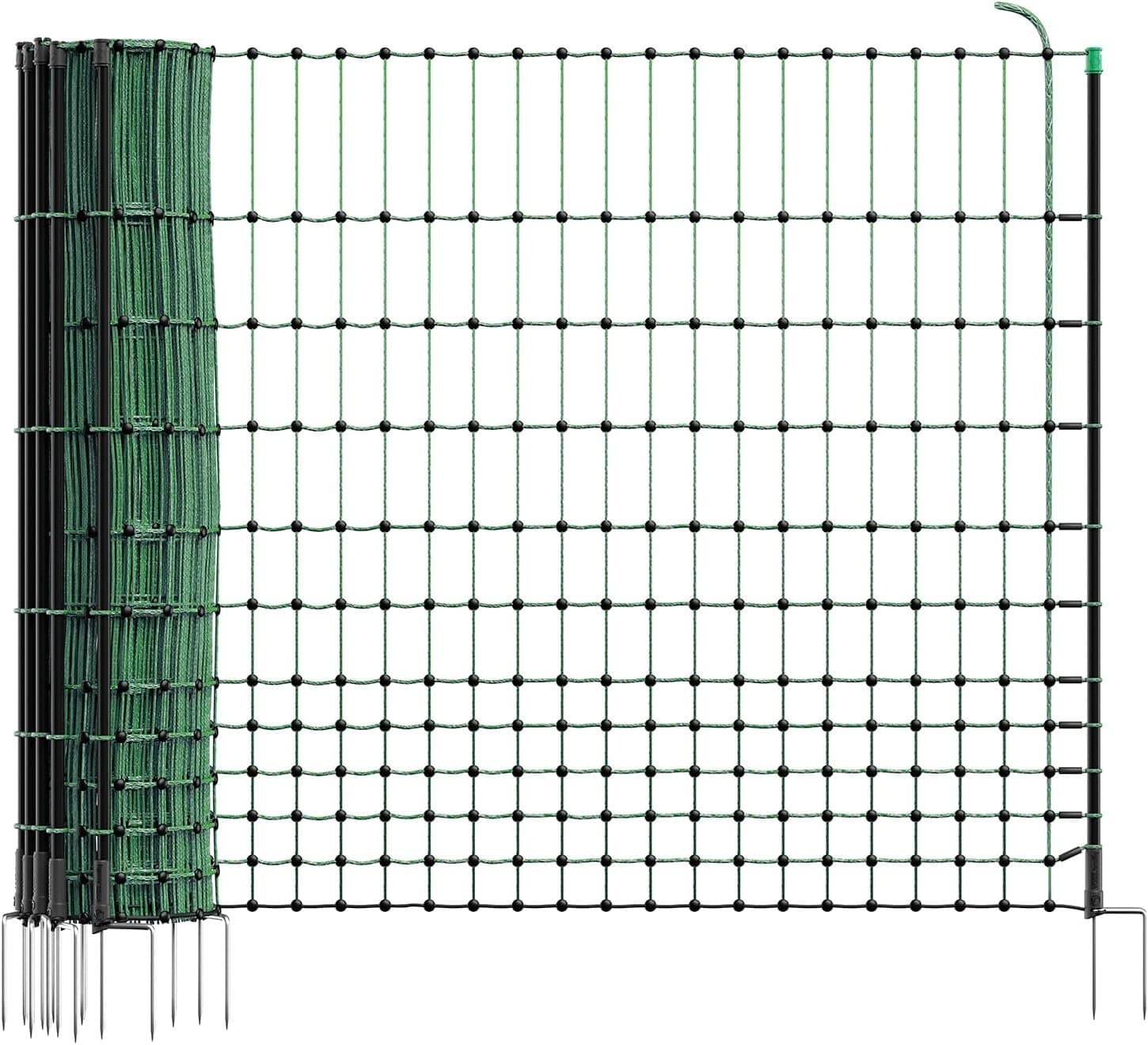Nicht elektrifizierbares Geflügelnetz 50 m Höhe 112 cm 16 grüne Pfähle