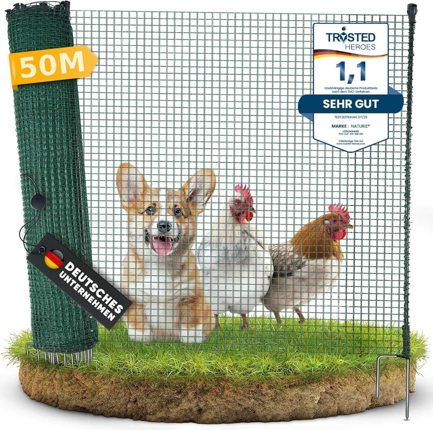 Hühnernetz 15 m x 90 cm mit Pfosten und Spannern