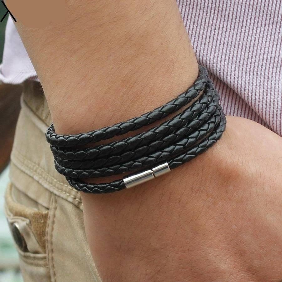 Brand Black Retro Wrap Long Leather Bracelet Men SLPG44