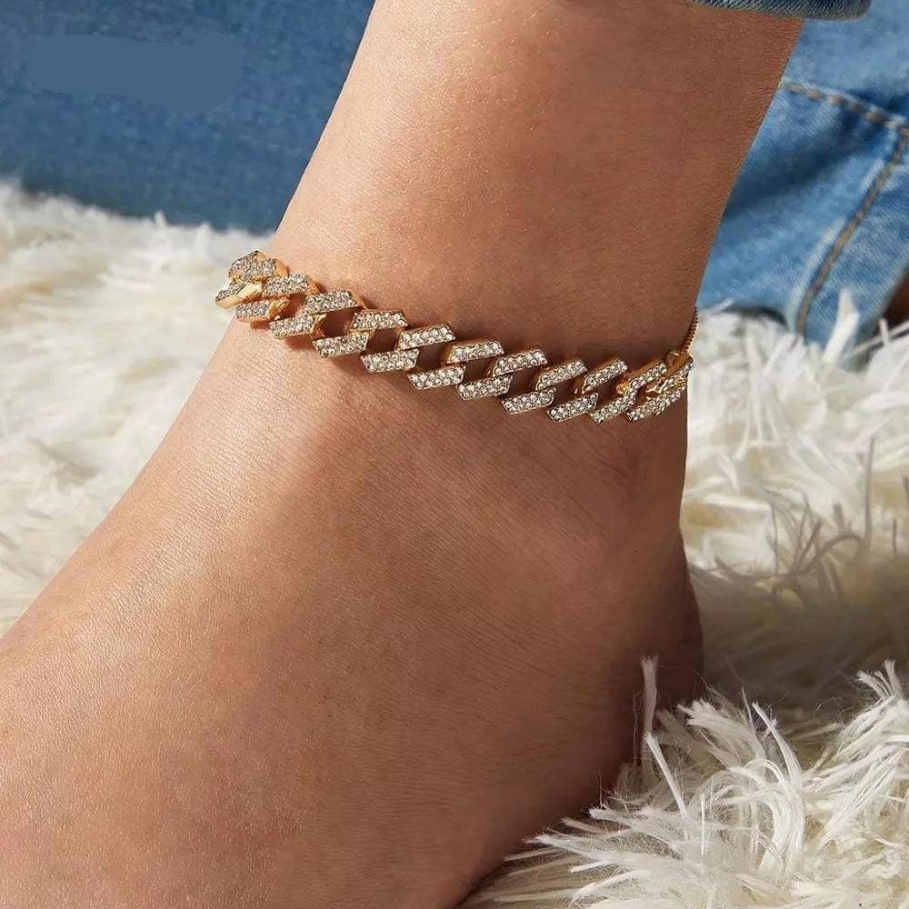 Luxury Shiny Rhinestone Anklet Bracelet Adjustable Silver Color