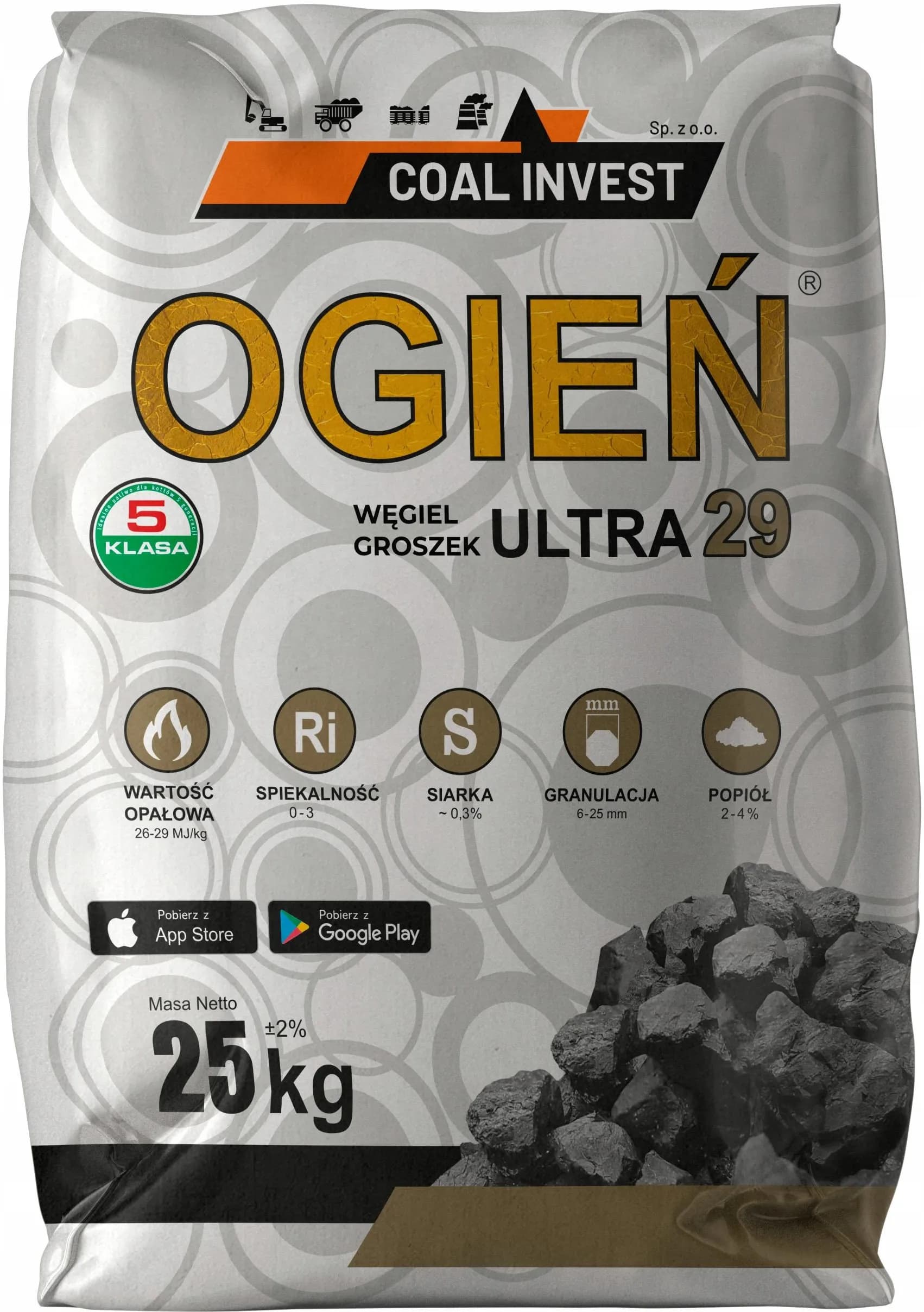 węgiel groszek Ogień Ultra 26-29 Mj/Kg 1000kg
