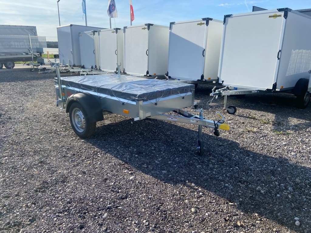 Humbaur Tieflader Steely 750 kg ungebremst Ladefläche 2,05 x 1,09 m Komplettset Flachplane + Stützrad + Stützen