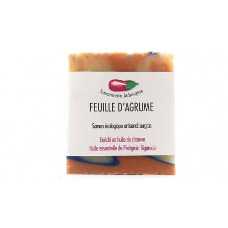 Savon feuille d'agrume savonnerie Aubergine 100g