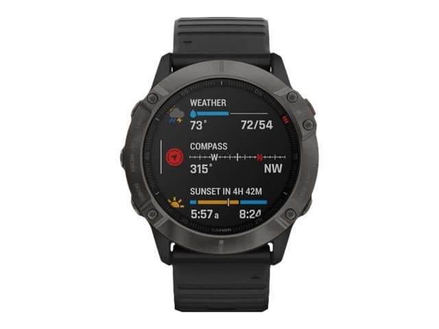 Garmin fenix 6X Sapphire – DLC Carbon Grau – Sportuhr mit Armband – Silikon – Schwarz