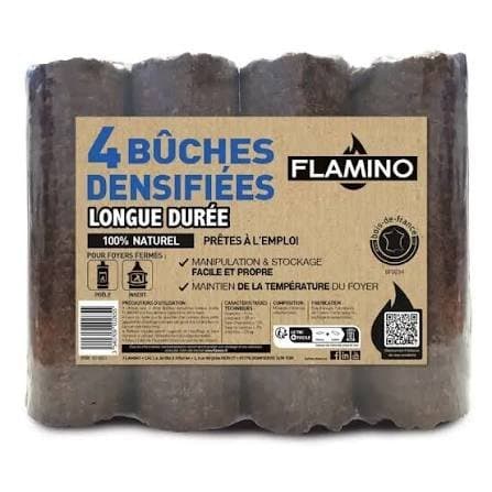 Bûches densifiées Flamino — Longue durée · paquet de 4