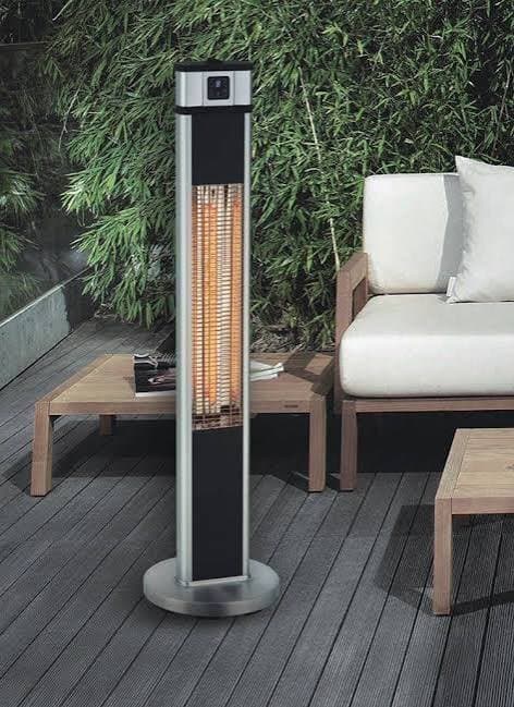 Colonne radiante inox — Infrarouge sur pied, télécommande