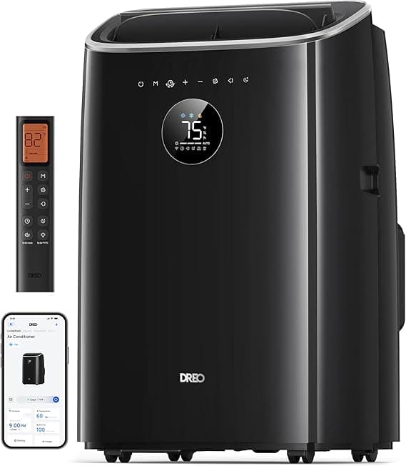 DREO climatiseur mobile 7500 BTU 3-en-1 refroidissement/ventilation/déshumidification, silencieux pour chambre ou bureau, contrôle par app et voix, sa