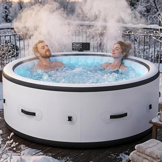 Piscine Spa Extérieure 2-3 Personnes 183 cm pour Patio Cour 40℃ Contrôle Intelligent de la Température 150 Jets de Bulles Matériau Résistant aux Perfo