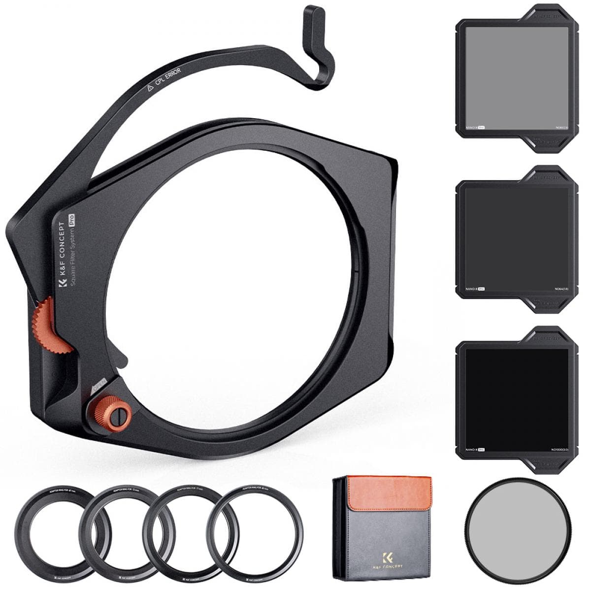 K&F Square Filter Holder System Pro Kit (Holder+95mm CP+Square ND1000+ND8+ND64+4 Rings)
