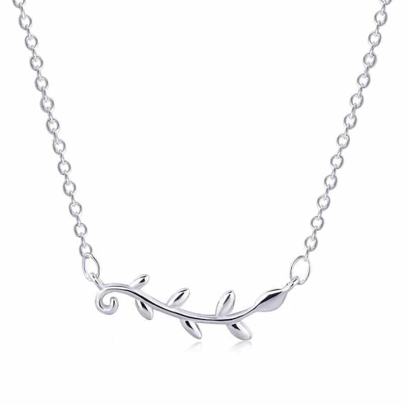Collier laurier en argent poli