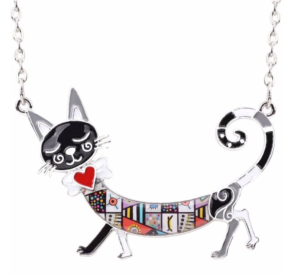 Collier chat multicolore émaillé