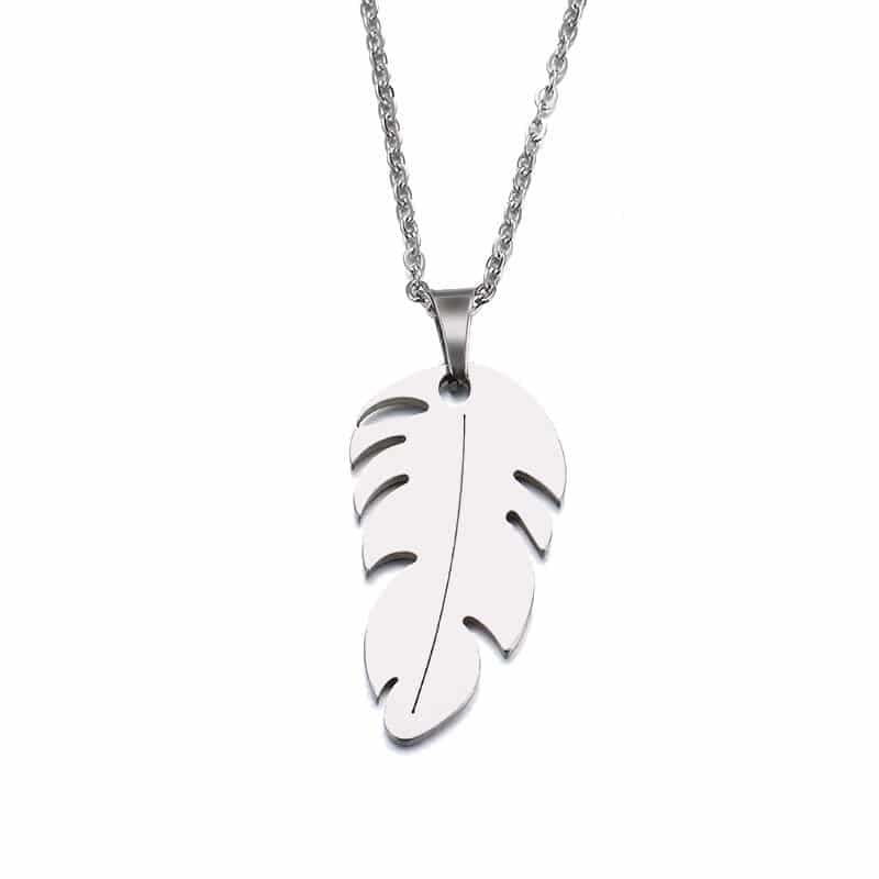 Collier feuille acier inoxydable - blanc