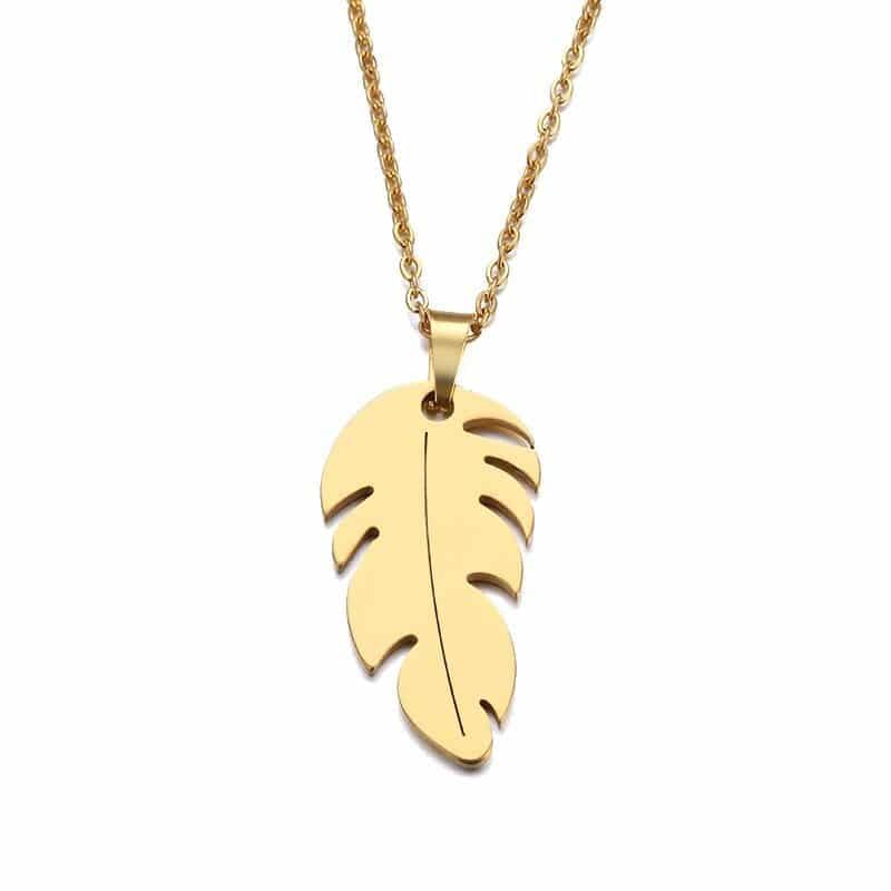 Collier feuille acier inoxydable - jaune
