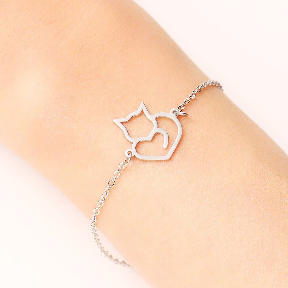 Bracelet chat doré ou argenté - blanc