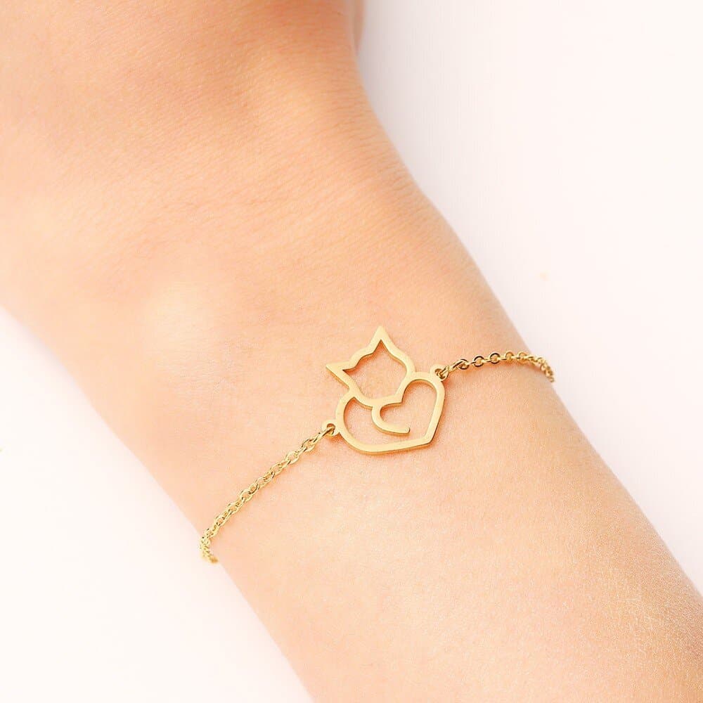 Bracelet chat doré ou argenté - jaune