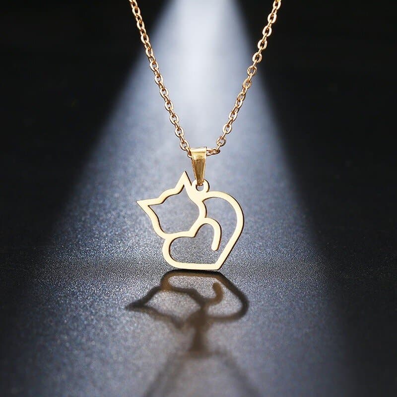 Pendentif chat fantaisie doré ou argenté - jaune
