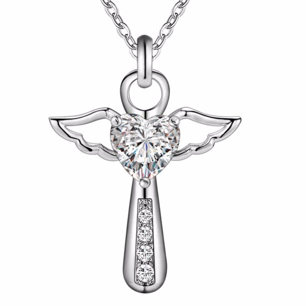 Pendentif ange stylisé pierre blanche ou violette - blanc