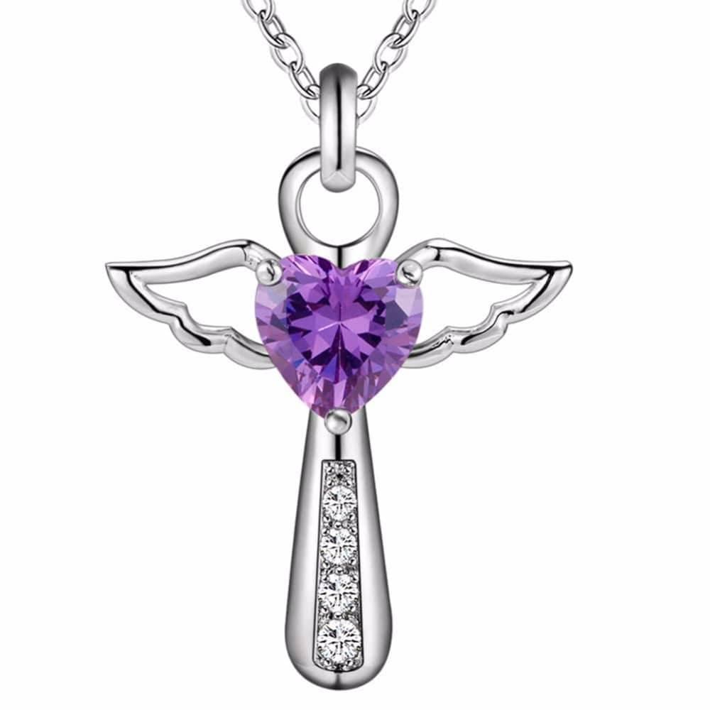 Pendentif ange stylisé pierre blanche ou violette - violet