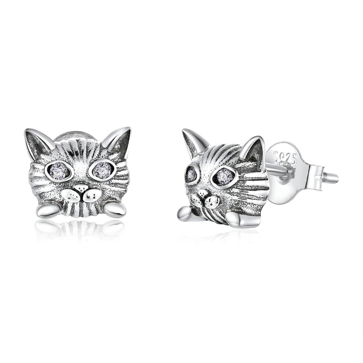 Boucles d'oreilles chat en argent 925