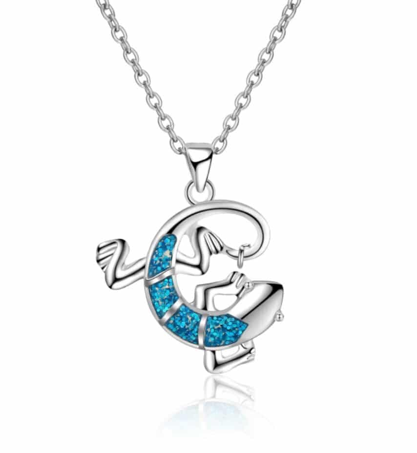Pendentif gecko et opale turquoise
