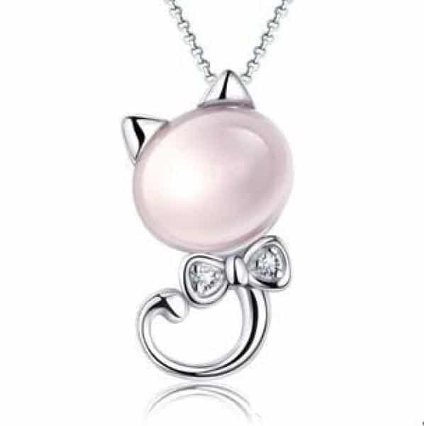 Pendentif chat plaqué argent tête rose