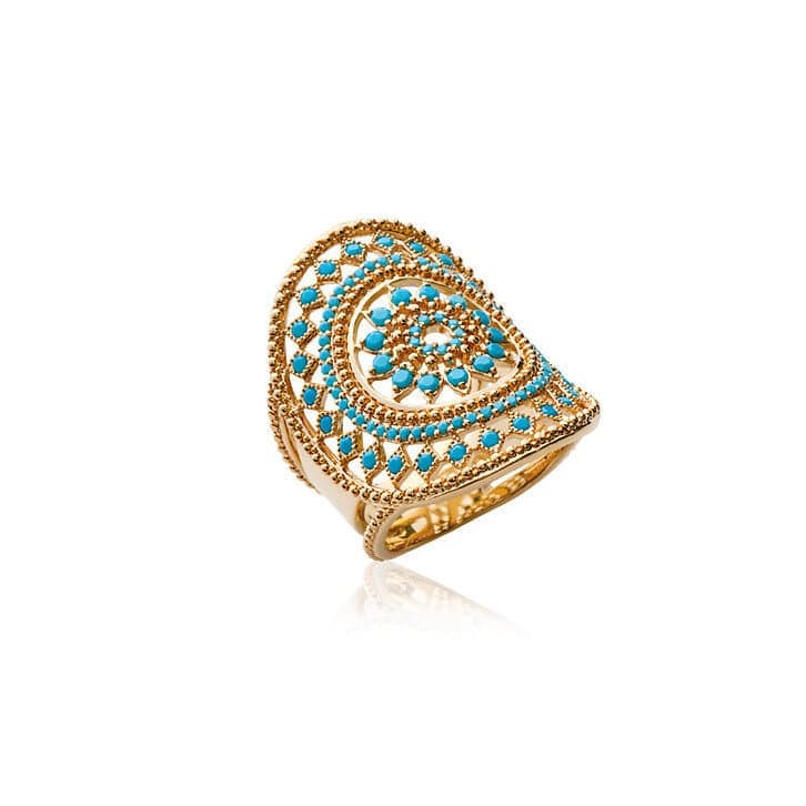 Bague ethnique turquoise plaqué or - 52