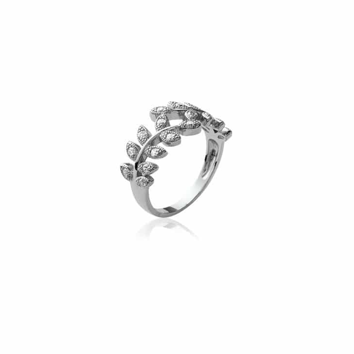 Bague laurier argent rhodié - 52